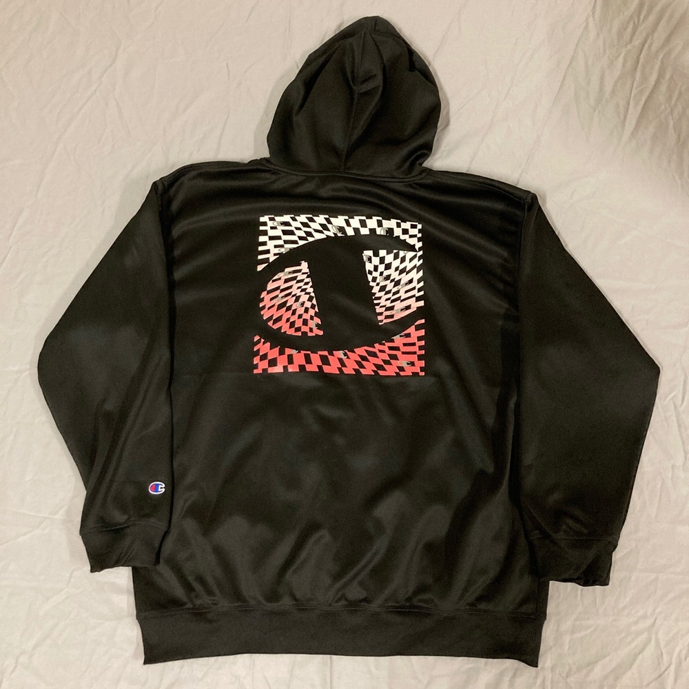 Champion Mens Black Hoodie Checkered Logo Graphic Pullover 2XL RN135969‎